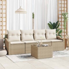 vidaXL Set Divani Giardino , 5 Pezzi, Cuscini Beige, Rattan Sintetico