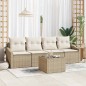 vidaXL Set Divani Giardino , 5 Pezzi, Cuscini Beige, Rattan Sintetico