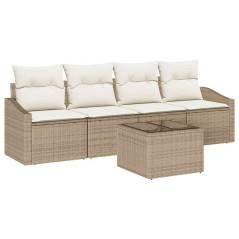 vidaXL Set Divani Giardino , 5 Pezzi, Cuscini Beige, Rattan Sintetico