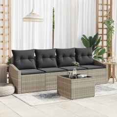 vidaXL Set Divano Giardino 5 Pezzi con Cuscini Grigio Chiaro Rattan PE