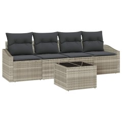 vidaXL Set Divano Giardino 5 Pezzi con Cuscini Grigio Chiaro Rattan PE