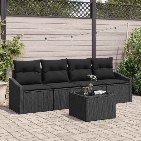 vidaXL Set Divano da Giardino 5 Pezzi con Cuscini Nero Polyrattan