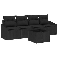 vidaXL Set Divano da Giardino 5 Pezzi con Cuscini Nero Polyrattan