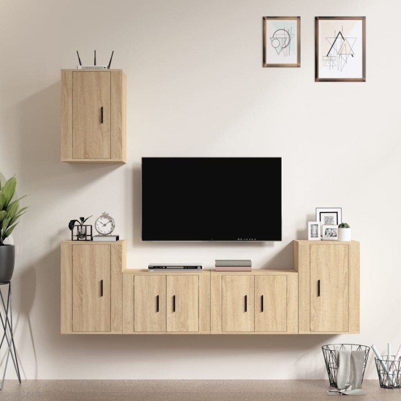 Set di Mobili Porta TV 5 pz Rovere Sonoma in Legno Multistrato Set di Mobili Porta TV 5 pz Rovere Sonoma in Legno Multistrato