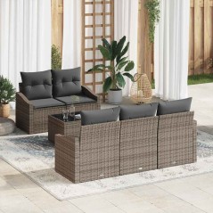vidaXL Set Divani Giardino Cuscini 6 Pezzi Grigio Rattan Polietilene
