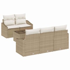 vidaXL Set Divano da Giardino 6 Pezzi con Cuscini Beige Rattan Poliestere