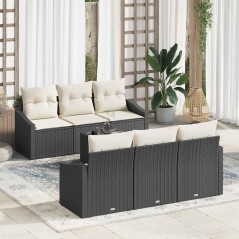vidaXL Set Divano da Giardino a 7 Pezzi con Cuscini Nero Polyrattan