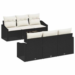 vidaXL Set Divano da Giardino a 7 Pezzi con Cuscini Nero Polyrattan