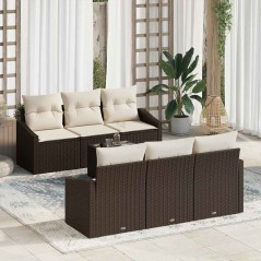 vidaXL Set Divano da Giardino 7 Pezzi con Cuscini Marrone Polirattan