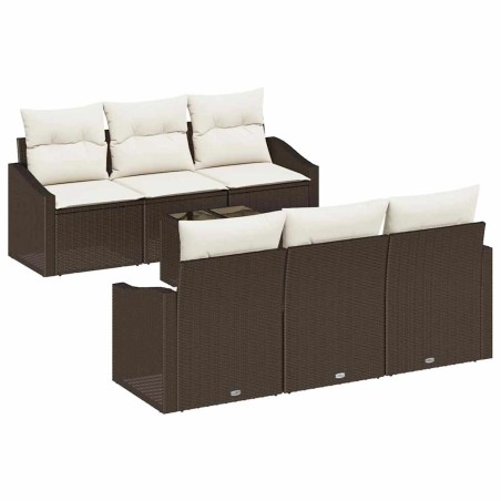 vidaXL Set Divano da Giardino 7 Pezzi con Cuscini Marrone Polirattan