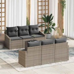 vidaXL Set da Giardino 7 Pezzi con Cuscini Grigio in Rattan Sintetico
