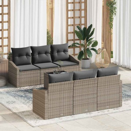 vidaXL Set da Giardino 7 Pezzi con Cuscini Grigio in Rattan Sintetico