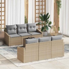 vidaXL Set Divano da Giardino a 7 Pezzi con Cuscini Beige Polyrattan