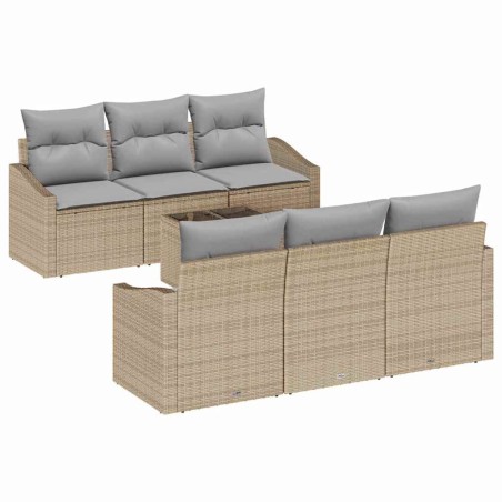 vidaXL Set Divano da Giardino a 7 Pezzi con Cuscini Beige Polyrattan