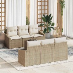 vidaXL Set Divano Giardino da 7 Pezzi con Cuscini Beige Polyrattan