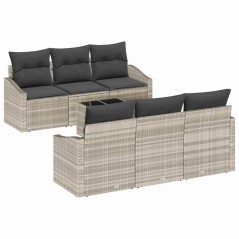 vidaXL Set Divano da Giardino 7 Pezzi con Cuscini Grigio Chiaro Polyrattan