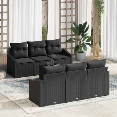 vidaXL Set Divano da Giardino da 7 Pezzi con Cuscini Nero Polyrattan