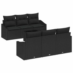 vidaXL Set Divano da Giardino da 7 Pezzi con Cuscini Nero Polyrattan