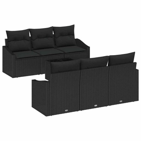 vidaXL Set Divano da Giardino da 7 Pezzi con Cuscini Nero Polyrattan
