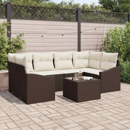 vidaXL Set Divani Giardino 7 Pezzi con Cuscini Marrone Polyrattan