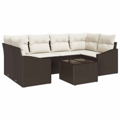 vidaXL Set Divani Giardino 7 Pezzi con Cuscini Marrone Polyrattan