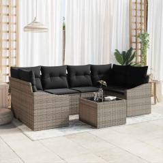 vidaXL Set di divani da giardino 7 pezzi con cuscini grigio polyrattan