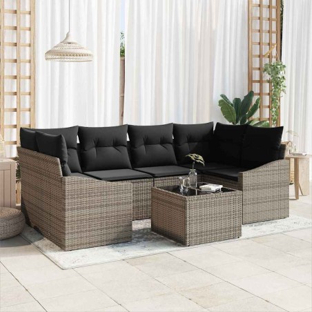 vidaXL Set di divani da giardino 7 pezzi con cuscini grigio polyrattan