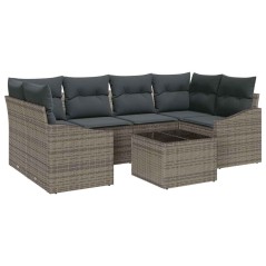 vidaXL Set di divani da giardino 7 pezzi con cuscini grigio polyrattan