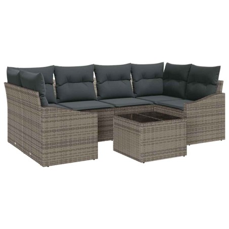 vidaXL Set di divani da giardino 7 pezzi con cuscini grigio polyrattan