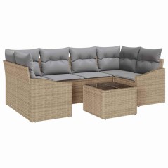 vidaXL Set Divano Giardino 7 Pezzi con Cuscini Beige Polyrattan