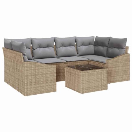 vidaXL Set Divano Giardino 7 Pezzi con Cuscini Beige Polyrattan
