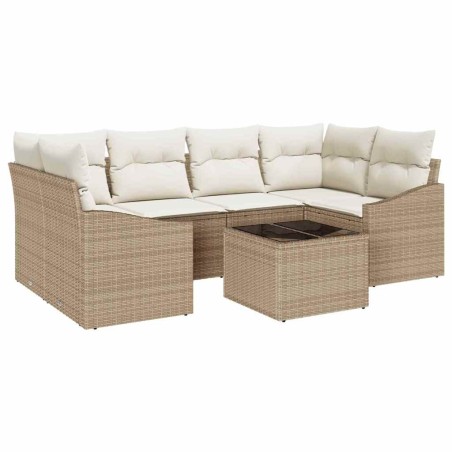 vidaXL Set di divano da giardino 7 pezzi con cuscini Beige in Rattan sintetico