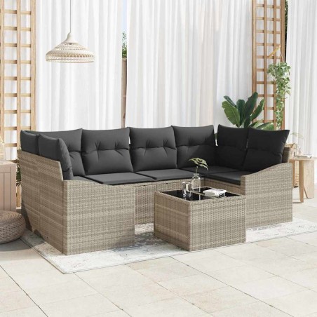 vidaXL Set di Divani da Giardino 7 Pezzi con Cuscini Grigio Chiaro Rattan Sintetico