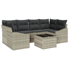 vidaXL Set di Divani da Giardino 7 Pezzi con Cuscini Grigio Chiaro Rattan Sintetico
