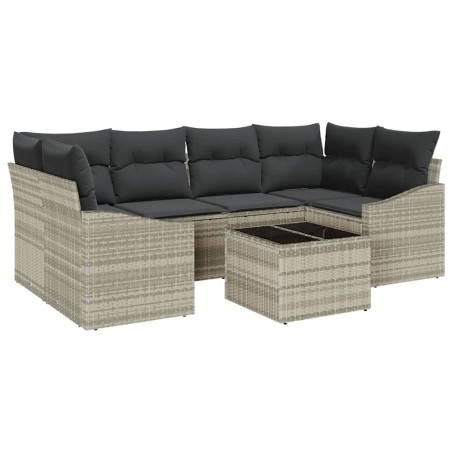 vidaXL Set di Divani da Giardino 7 Pezzi con Cuscini Grigio Chiaro Rattan Sintetico