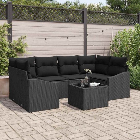 vidaXL Set Divano da Giardino in 7 Pezzi con Cuscini Polyrattan Nero