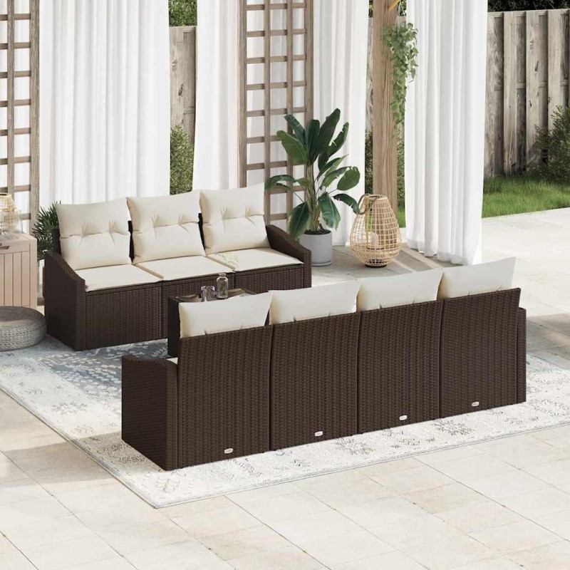 vidaXL Set Divano Giardino 8 Pezzi con Cuscini Marrone Polirattan