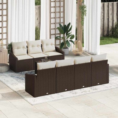 vidaXL Set Divano Giardino 8 Pezzi con Cuscini Marrone Polirattan