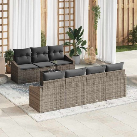 vidaXL Set Divani Giardino 8 Pezzi con Cuscini Polyrattan Grigio