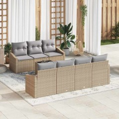 vidaXL Set divano da giardino 8 pezzi con cuscini beige polyrattan