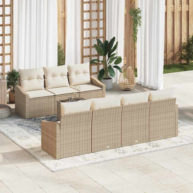 vidaXL Set di Divani da Giardino da 8 Pezzi con Cuscini Beige in Rattan Sintetico vidaXL Set di Divani da Giardino da 8 Pezzi con Cuscini Beige in Rattan Sintetico