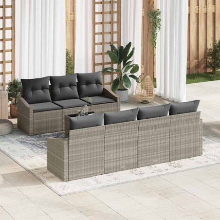 vidaXL Set di Divani da Giardino da 8 Pezzi con Cuscini in Polyrattan Grigio Chiaro