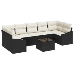 vidaXL Set di divani da giardino da 8 pezzi con cuscini in polyrattan nero