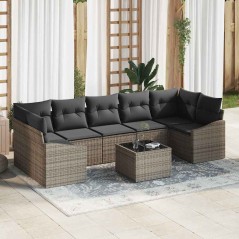 vidaXL Set Divano da Giardino da 8 Pezzi con Cuscini Grigio in Polyrattan