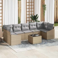 vidaXL Set Divano da Giardino a 8 Pezzi con Cuscini Beige in Polirattan