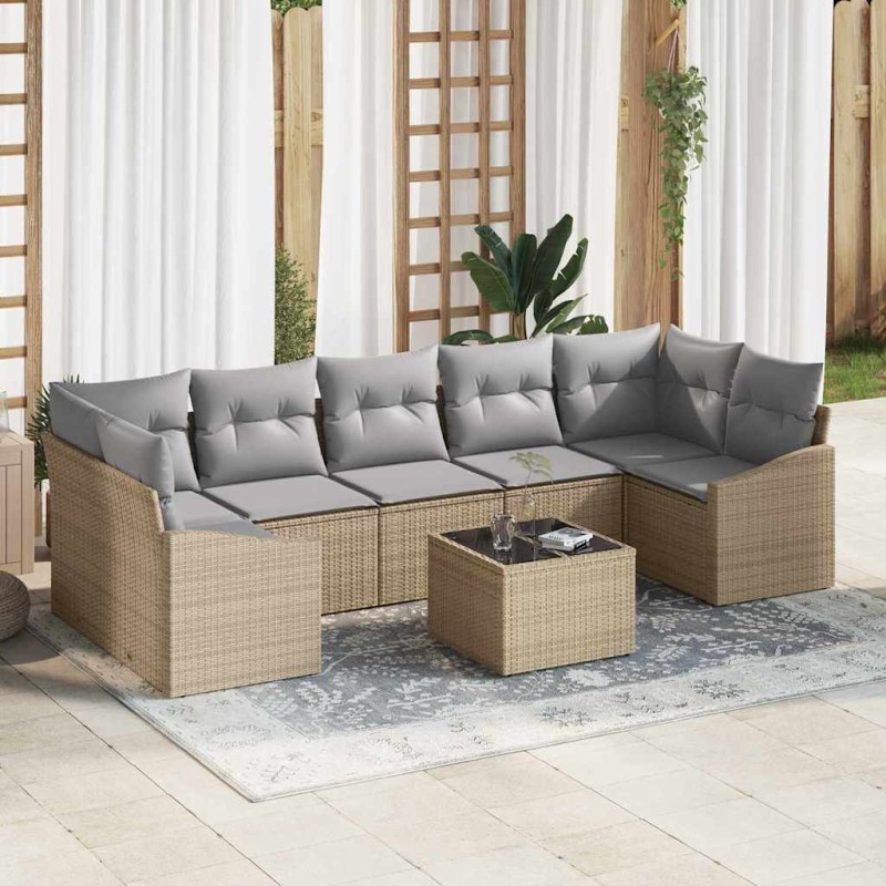 vidaXL Set Divano da Giardino a 8 Pezzi con Cuscini Beige in Polirattan