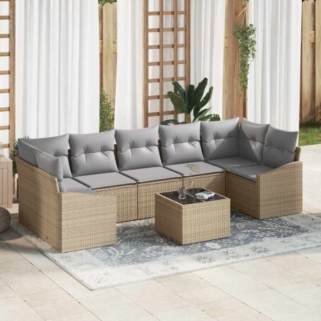 vidaXL Set Divano da Giardino a 8 Pezzi con Cuscini Beige in Polirattan
