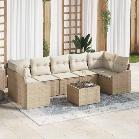 vidaXL Set di Divani da Giardino a 8 Pezzi con Cuscini Beige in Polirattan
