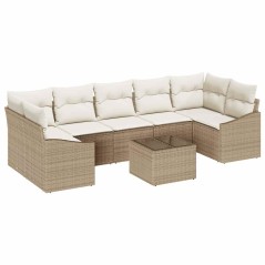 vidaXL Set di Divani da Giardino a 8 Pezzi con Cuscini Beige in Polirattan