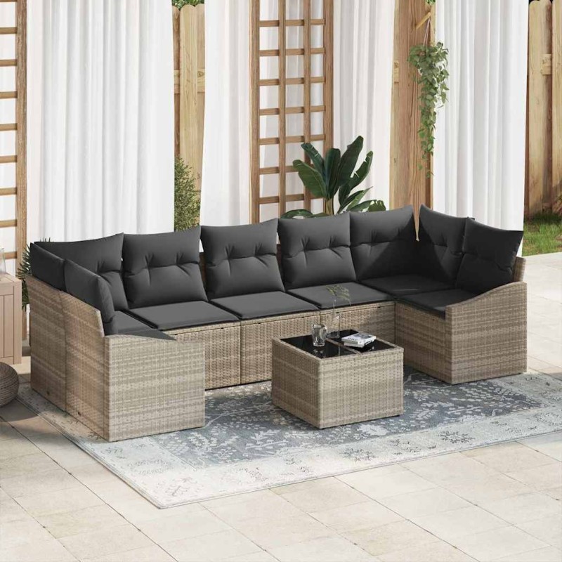 vidaXL Set di Divani da Giardino 8 Pezzi con Cuscini Grigio Chiaro Polyrattan vidaXL Set di Divani da Giardino 8 Pezzi con Cuscini Grigio Chiaro Polyrattan